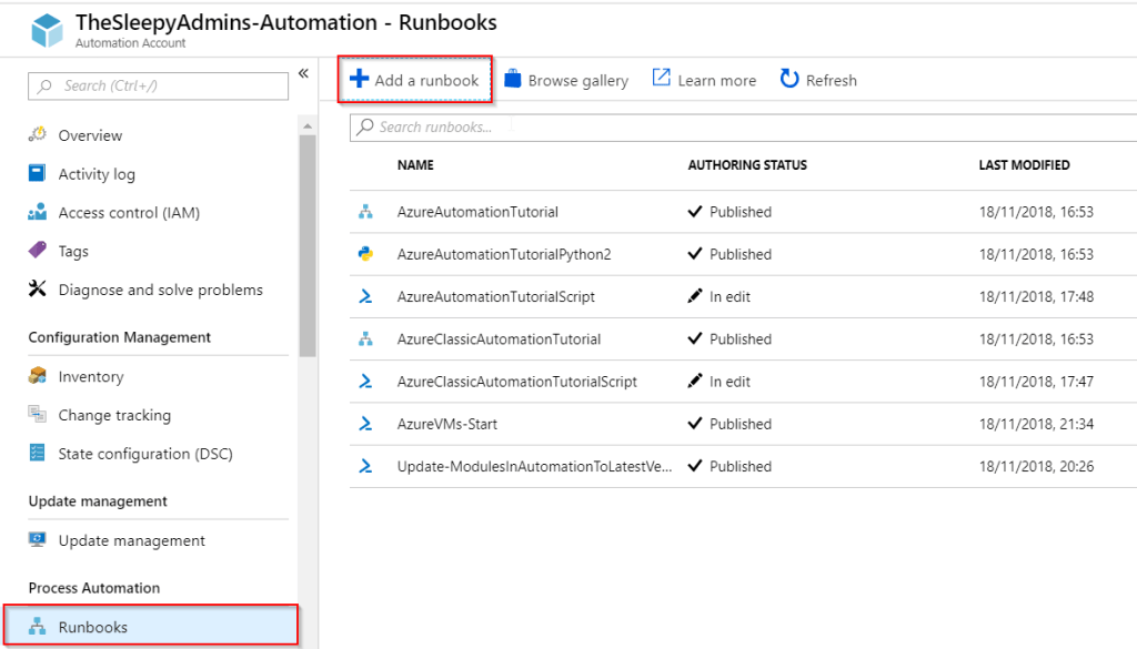 Azure Automation PowerShell Runbook – TheSleepyAdmins