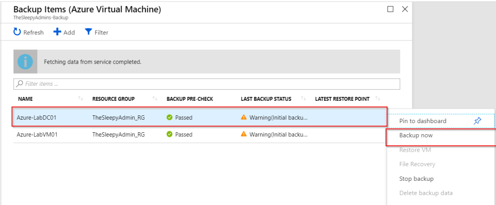 Azure VM Backup using Azure Recovery Service Vault – TheSleepyAdmins