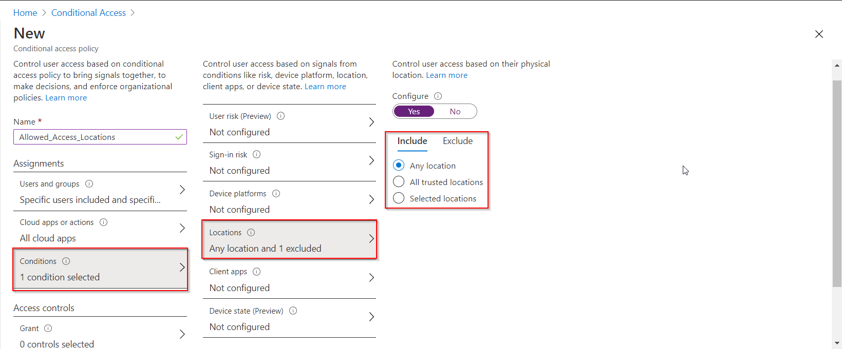 Create Azure conditional access policy with named location ...