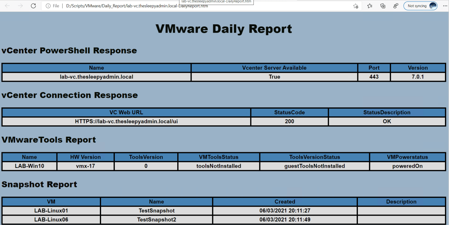 VMware Daily Health Check HTML Report PowerShell – TheSleepyAdmins
