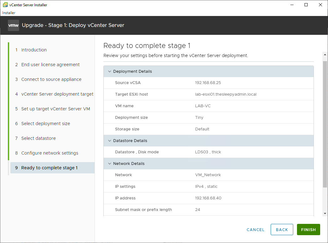 Upgrading VMware vCenter Server Appliance from 7.0 to 8.0 – TheSleepyAdmins