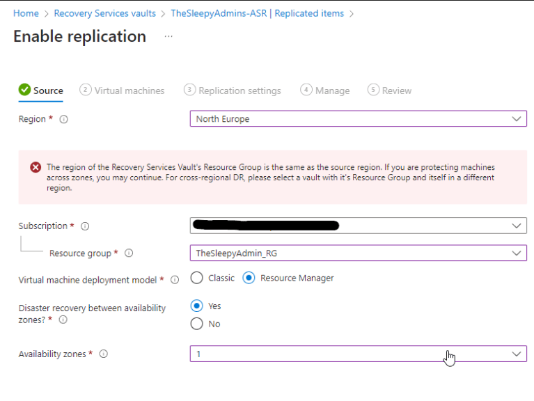 Configure Azure Site Recovery Zone to Zone Replication – TheSleepyAdmins