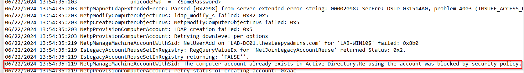 Active Directory: Computer Account Re-Use Domain Join Policy ...